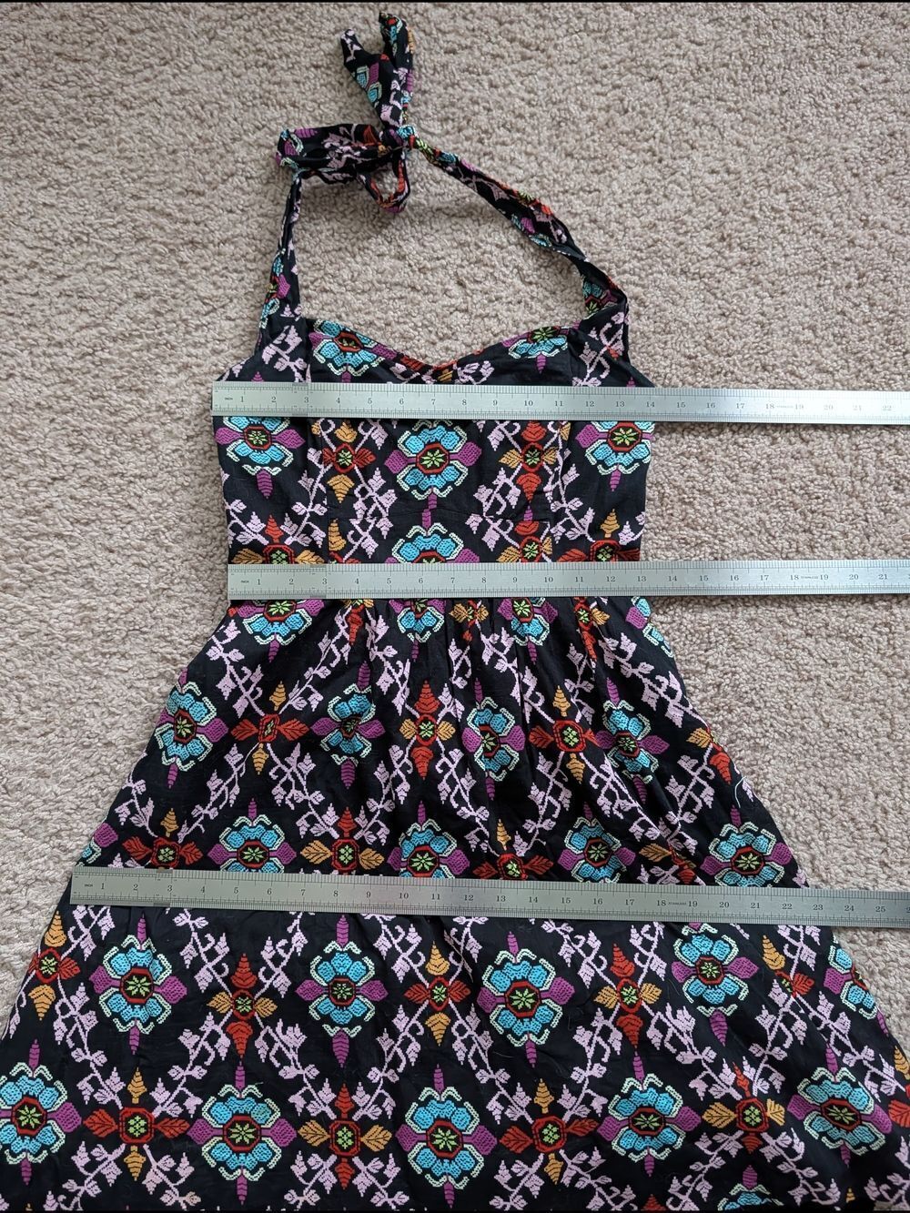 Anthropologie Edme Esyllte Primula Black Geometric Print Halter Sundress Size 2 - Picture 10 of 11